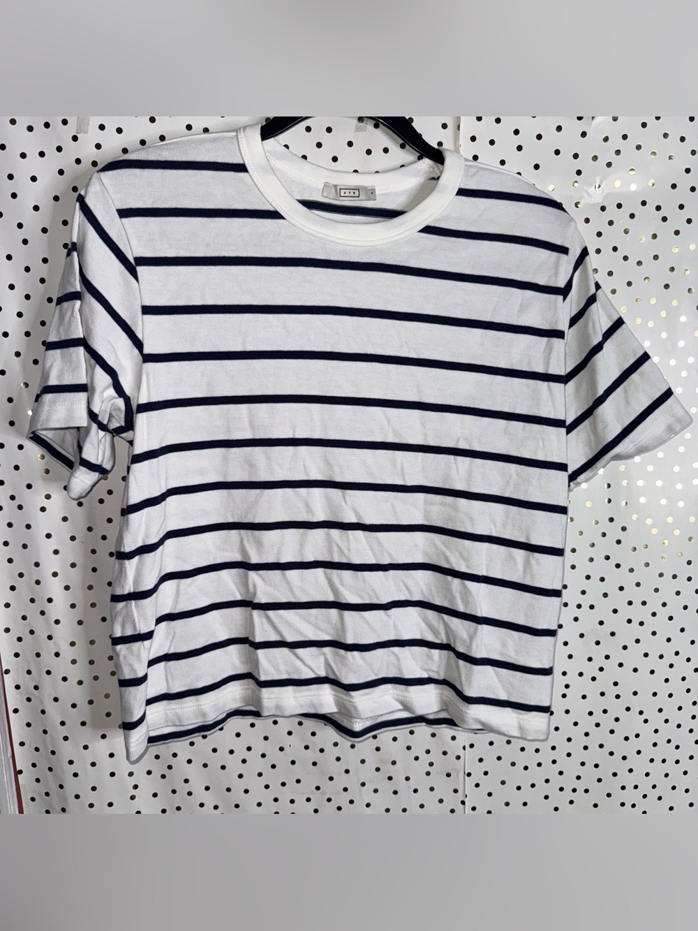 AYR White Tee with Navy Stripes
